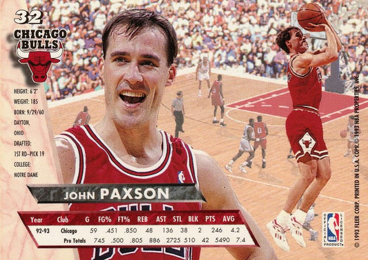 1993-94 Fleer Ultra John Paxson #32 Chicago Bulls