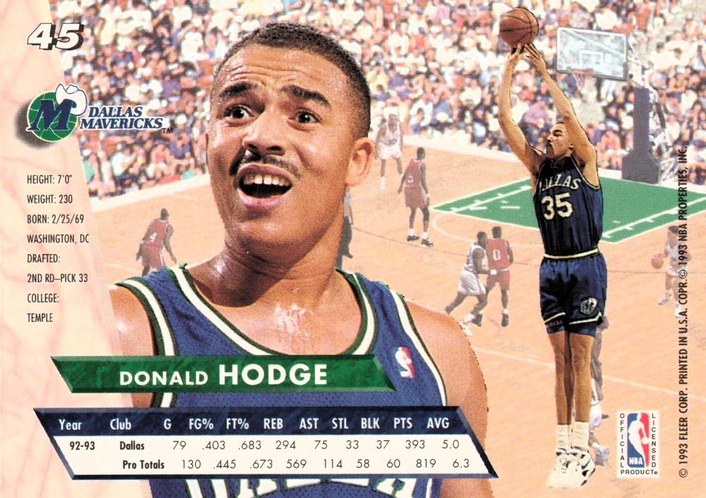 1993-94 Fleer Ultra Donald Hodge #45 Dallas Mavericks