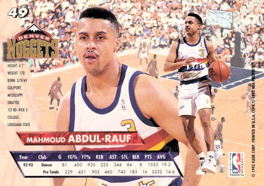 1993-94 Fleer Ultra Mahmoud Abdul-Rauf #49 Denver Nuggets
