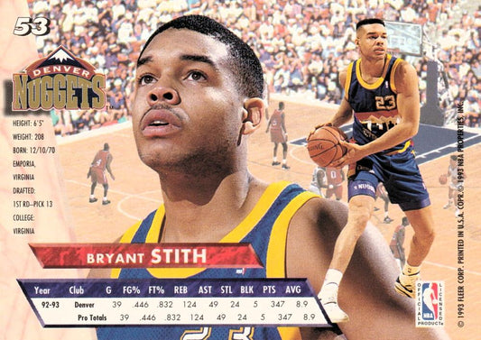 1993-94 Fleer Ultra Bryant Stith #53 Denver Nuggets