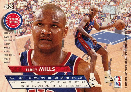 1993-94 Fleer Ultra Terry Mills #58 Detroit Pistons