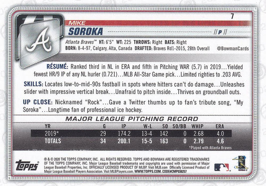 2020 Bowman Mike Soroka #7 Atlanta Braves