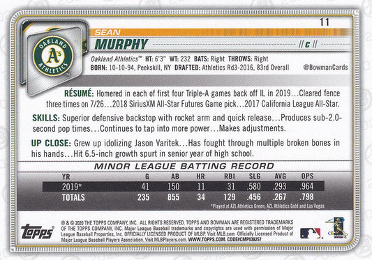 2020 Bowman Sean Murphy RC #11 Oakland Athletics
