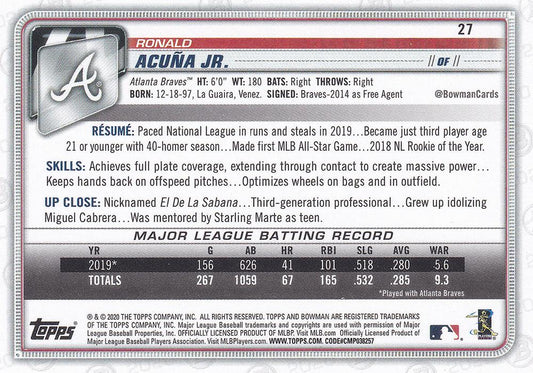 2020 Bowman Ronald Acuna Jr. #27 Atlanta Braves