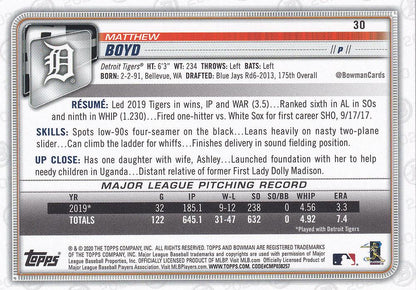 2020 Bowman Matthew Boyd #30 Detroit Tigers