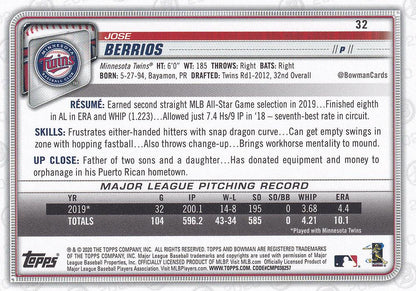 2020 Bowman Jose Berrios #32 Minnesota Twins