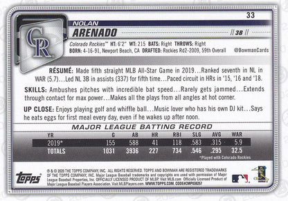 2020 Bowman Nolan Arenado #33 Colorado Rockies