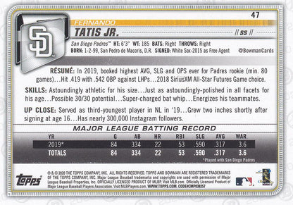 2020 Bowman Fernando Tatis Jr. #47 San Diego Padres