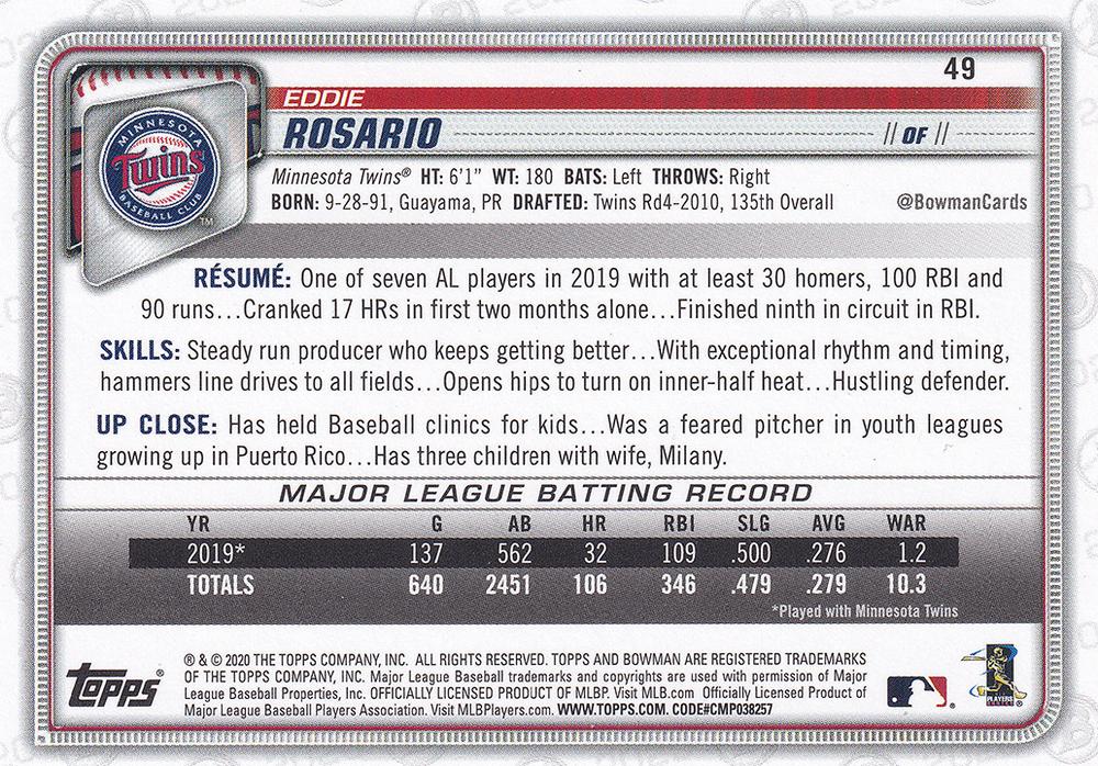 2020 Bowman Eddie Rosario #49 Minnesota Twins