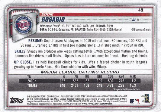 2020 Bowman Eddie Rosario #49 Minnesota Twins