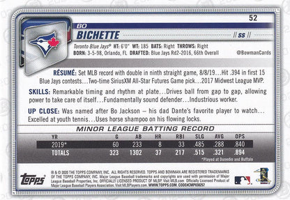 2020 Bowman Bo Bichette RC #52 Toronto Blue Jays