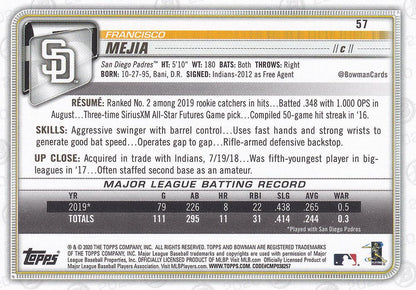 2020 Bowman Francisco Mejia #57 San Diego Padres