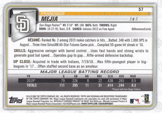 2020 Bowman Francisco Mejia #57 San Diego Padres