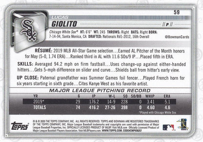 2020 Bowman Lucas Giolito #59 Chicago White Sox