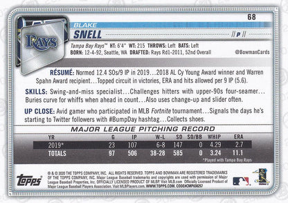 2020 Bowman Blake Snell #68 Tampa Bay Rays