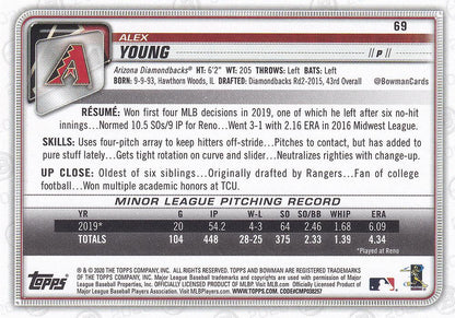 2020 Bowman Alex Young RC #69 Arizona Diamondbacks