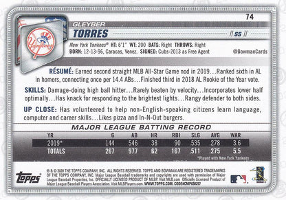 2020 Bowman Gleyber Torres #74 New York Yankees