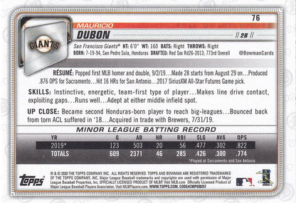 2020 Bowman Mauricio Dubon RC #76 San Francisco Giants