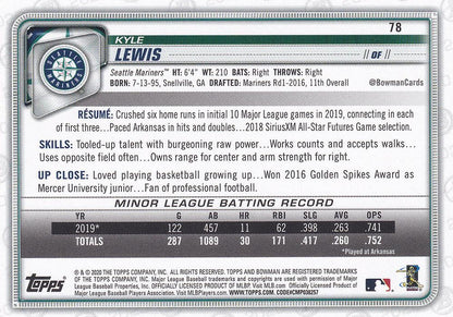 2020 Bowman Kyle Lewis RC #78 Seattle Mariners