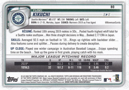 2020 Bowman Yusei Kikuchi #80 Seattle Mariners