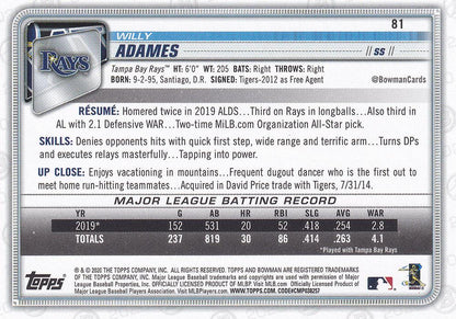 2020 Bowman Willy Adames #81 Tampa Bay Rays