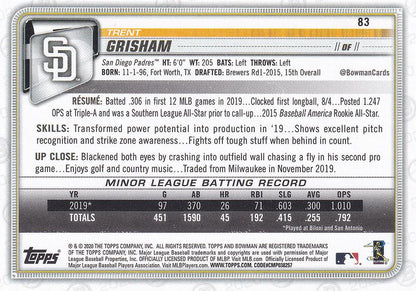 2020 Bowman Trent Grisham RC #83 San Diego Padres