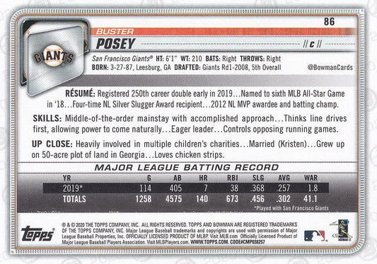 2020 Bowman Buster Posey #86 San Francisco Giants