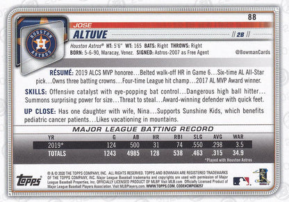 2020 Bowman Jose Altuve #88 Houston Astros