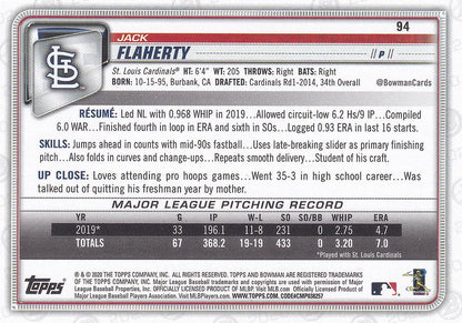2020 Bowman Jack Flaherty #94 St. Louis Cardinals