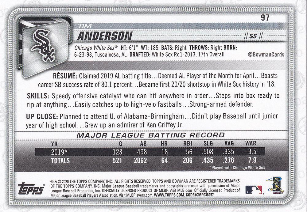 2020 Bowman Tim Anderson #97 Chicago White Sox