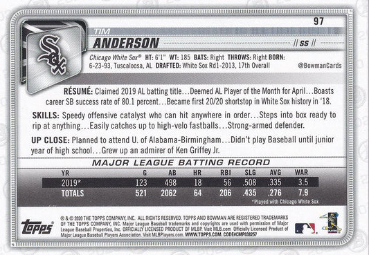 2020 Bowman Tim Anderson #97 Chicago White Sox
