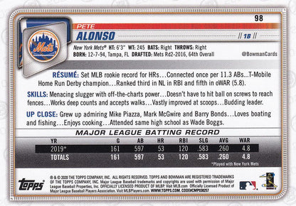 2020 Bowman Pete Alonso #98 New York Mets