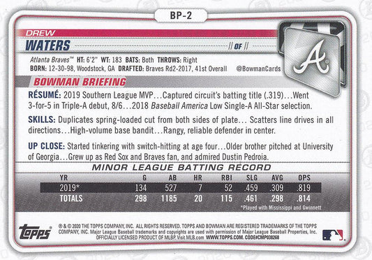 2020 Bowman Prospects Drew Waters BP-2 Atlanta Braves