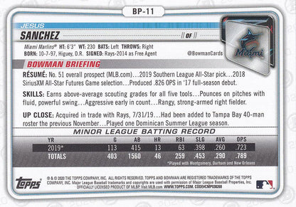 2020 Bowman Prospects Jesus Sanchez BP-11 Miami Marlins