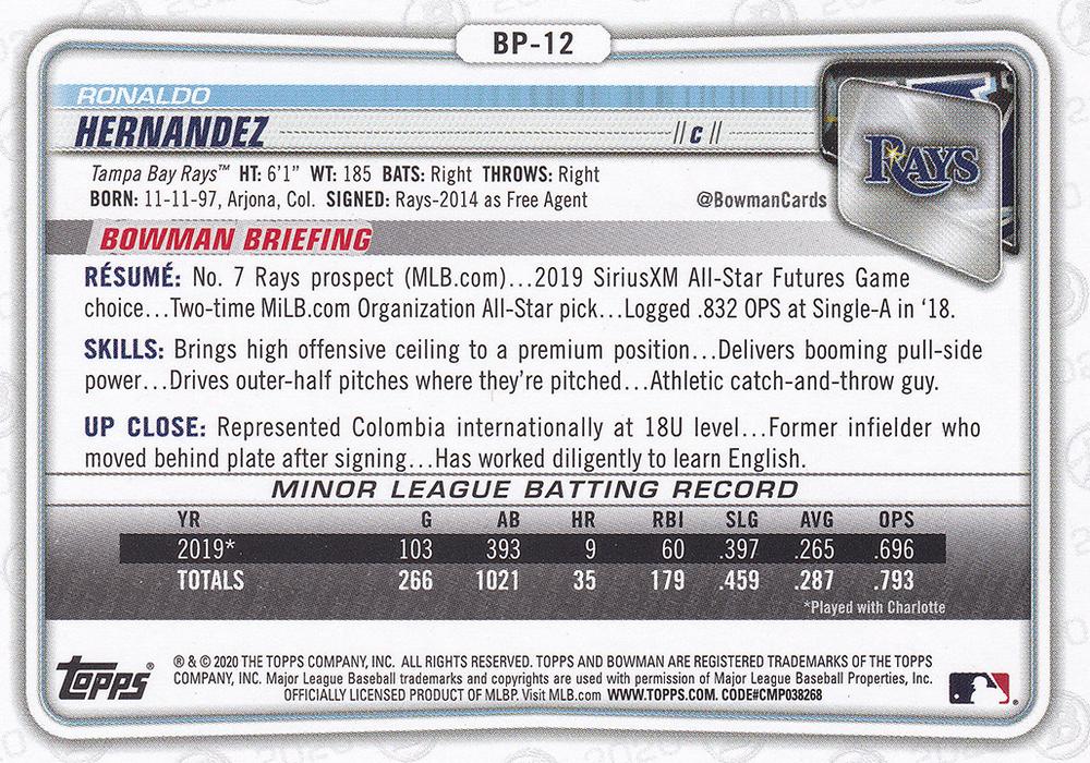 2020 Bowman Prospects Blake Rutherford BP-13 Chicago White Sox