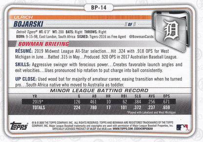 2020 Bowman Prospects Ulrich Bojarski BP-14 Detroit Tigers