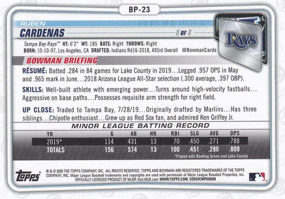 2020 Bowman Prospects Ruben Cardenas BP-23 Tampa Bay Rays