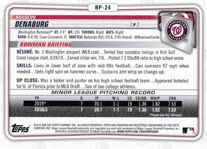 2020 Bowman Prospects Mason Denaburg BP-24 Washington Nationals