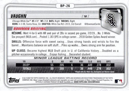 2020 Bowman Prospects Andrew Vaughn BP-26 Chicago White Sox