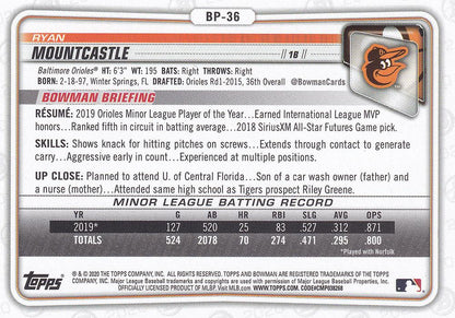2020 Bowman Prospects Ryan Mountcastle BP-36 Baltimore Orioles