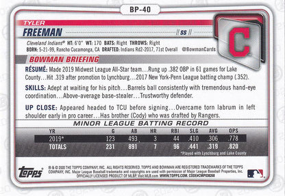 2020 Bowman Prospects Tyler Freeman BP-40 Cleveland Indians