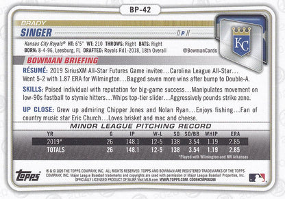 2020 Bowman Prospects Brady Singer BP-42 Kansas City Royals