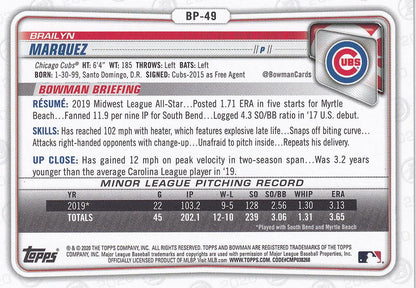 2020 Bowman Prospects Brailyn Marquez BP-49 Chicago Cubs
