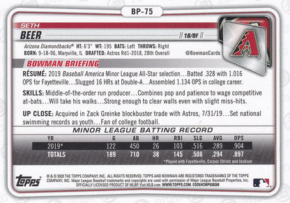 2020 Bowman Prospects Seth Beer BP-75 Arizona Diamondbacks