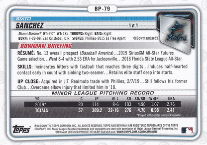 2020 Bowman Prospects Sixto Sanchez BP-79 Miami Marlins