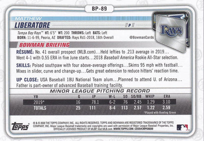 2020 Bowman Prospects Matthew Liberatore BP-89 Tampa Bay Rays