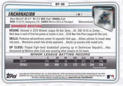 2020 Bowman Prospects Jerar Encarnacion BP-96 Miami Marlins