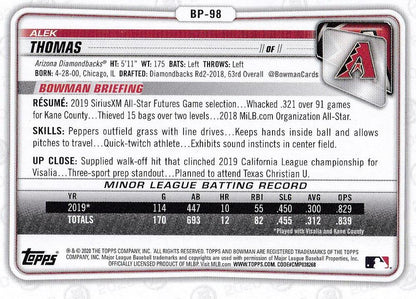 2020 Bowman Prospects Camo Alek Thomas BP-98 Arizona Diamondbacks
