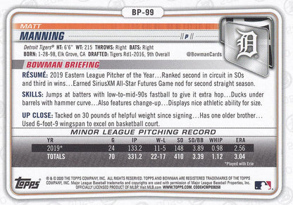 2020 Bowman Prospects Matt Manning BP-99 Detroit Tigers