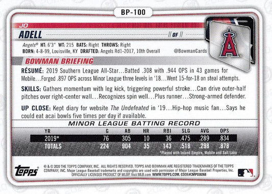 2020 Bowman Prospects Jo Adell BP-100 Angels